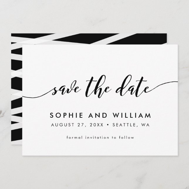 Black and White Relax Script Save the Date Card (Front/Back)
