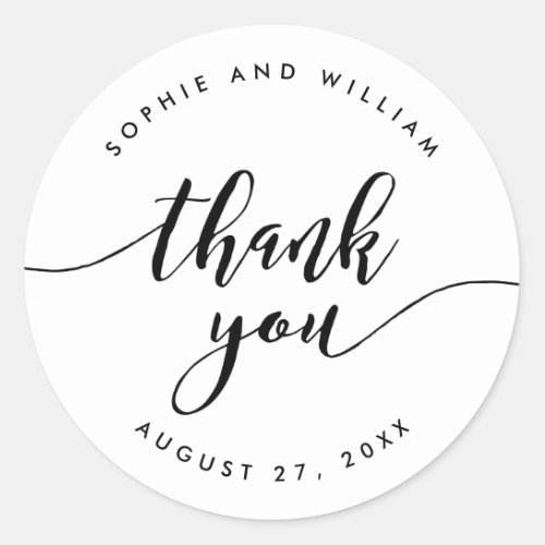 Black and White Relax Script Thank You Classic Round Sticker