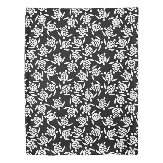 Black And White Repeat Motif | Sea Turtle Pattern Duvet Cover (Front)