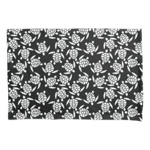 Black And White Repeat Motif Sea Turtle Pattern Pillow Case