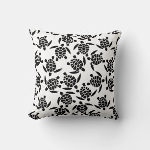 Black and White Repeat Motif   Sea Turtle Pattern Throw Pillow
