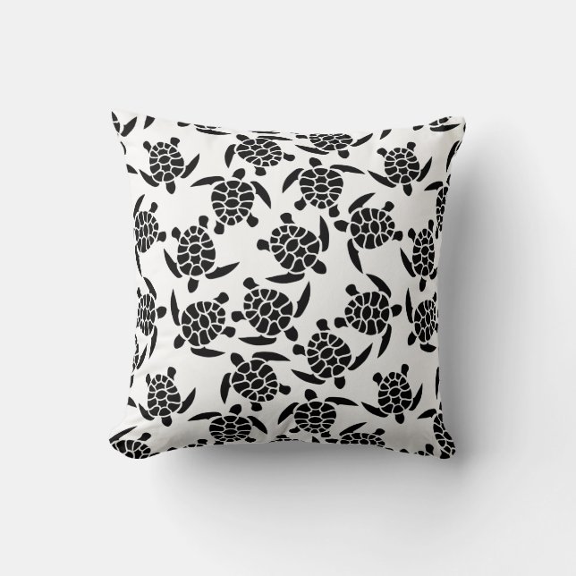 Black and White Repeat Motif | Sea Turtle Pattern Throw Pillow (Front)