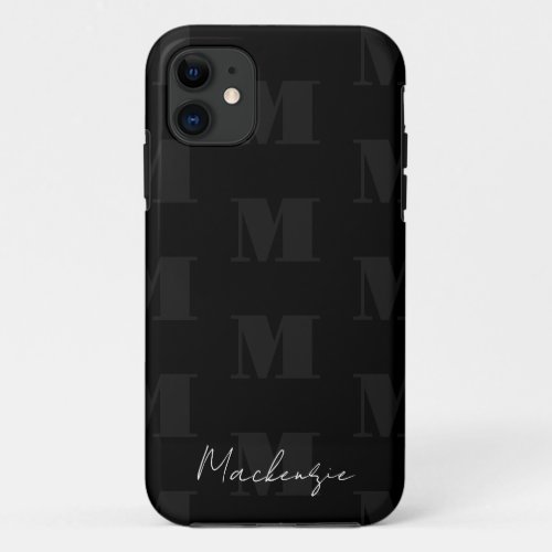 Black and White Repeat Pattern Monogram iPhone 11 Case