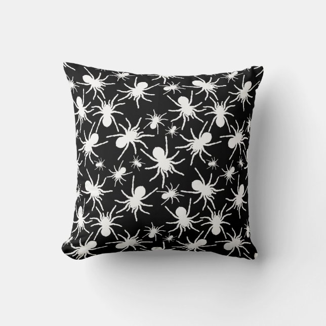 Black And White Repeating Motif | Spider Pattern Throw Pillow (Front)