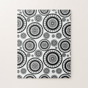 Black and White Repeating Wheel Pattern Jigsaw Puzzle