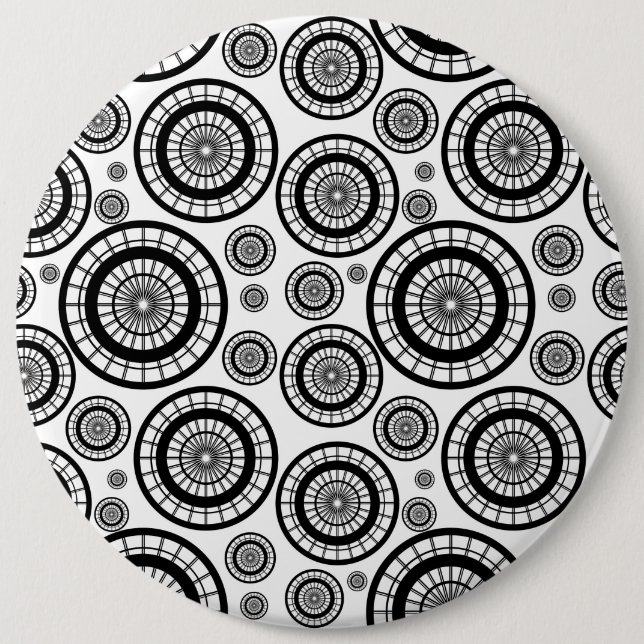 Black and White Repeating Wheel Pattern Pinback Button (Front)