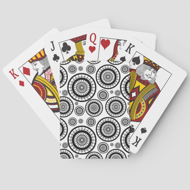 Black and White Repeating Wheel Pattern Poker Cards (Back)