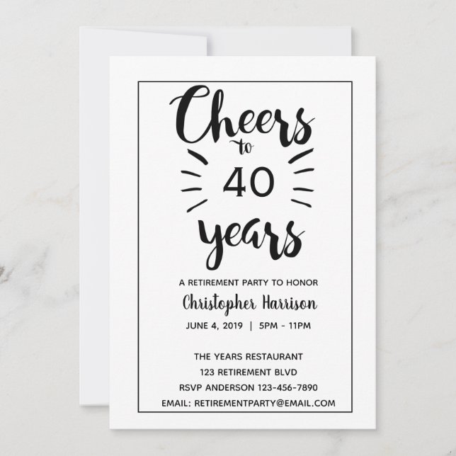 Black and White Retirement Invitation (Front)