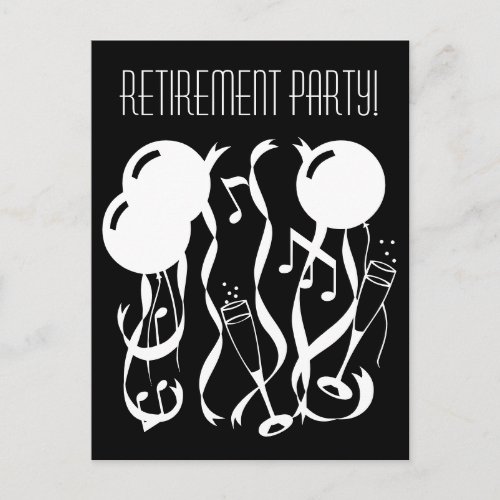 Black and white retirement party invite postcards