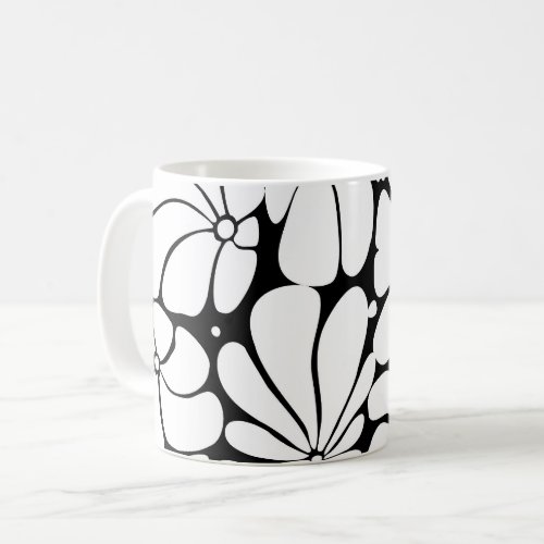 Black And White Retro 70s Flower Graphic Design Coffee Mug