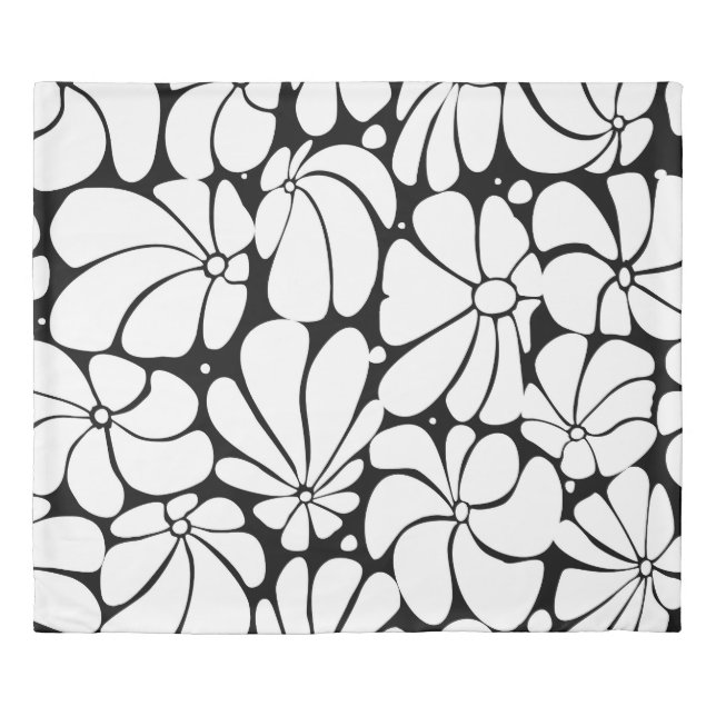 Black And White Retro 70s Flower Graphic Design Duvet Cover (Front)