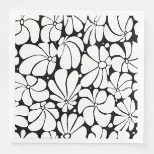 Black And White Retro 70s Flower Graphic Design Paper Dinner Napkins