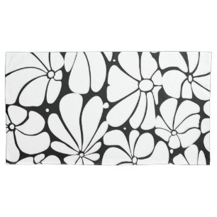 Black And White Retro 70s Flower Graphic Design Pillow Case