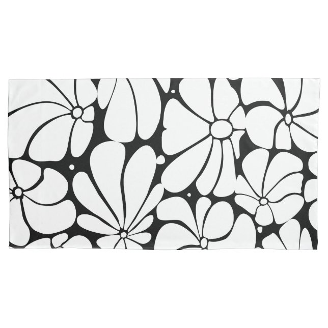 Black And White Retro 70s Flower Graphic Design Pillow Case (Front)