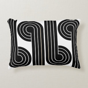 Black and White Retro Abstract Lines Accent Pillow