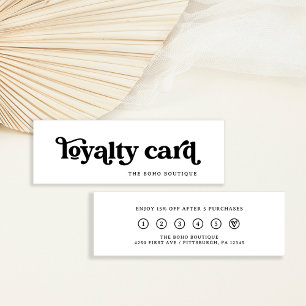 Black and White   Retro Boho Typography Loyalty Card