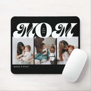 Black and White Retro Bold Mom 3 Photo Collage Mouse Pad
