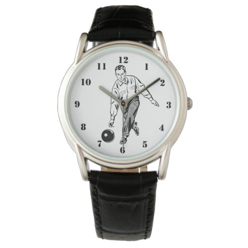 BLACK AND WHITE RETRO BOWLING MAN WATCH