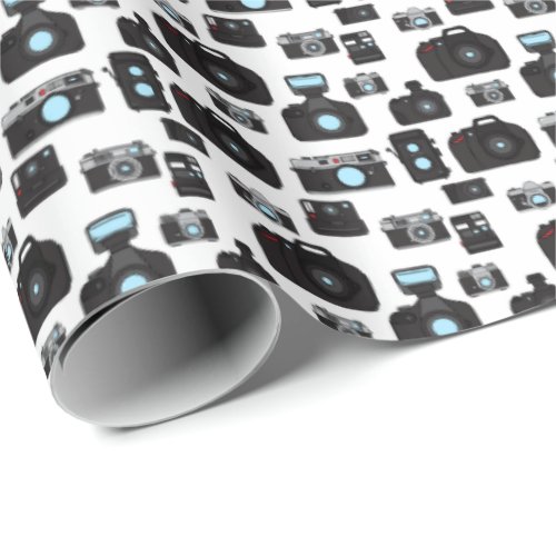 Black and White Retro Cameras Patterned Wrapping Paper