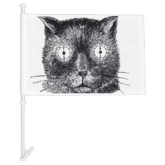 Black and White Retro Cat Face Flag