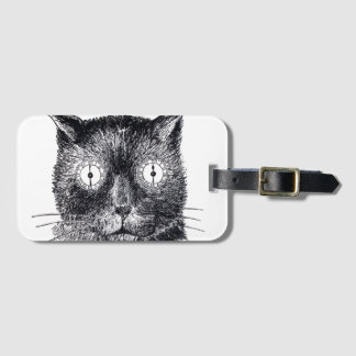 Black and White Retro Cat Face Luggage Tag
