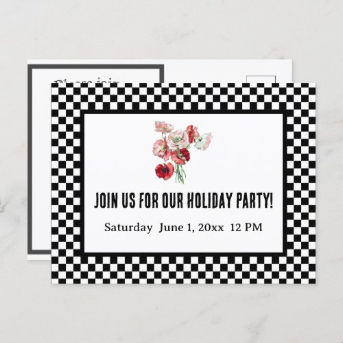 Black and White Retro Checkerboard Company Picnic Holiday Postcard