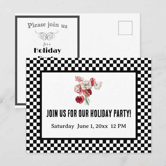 Black and White Retro Checkerboard Company Picnic Holiday Postcard (Front/Back)