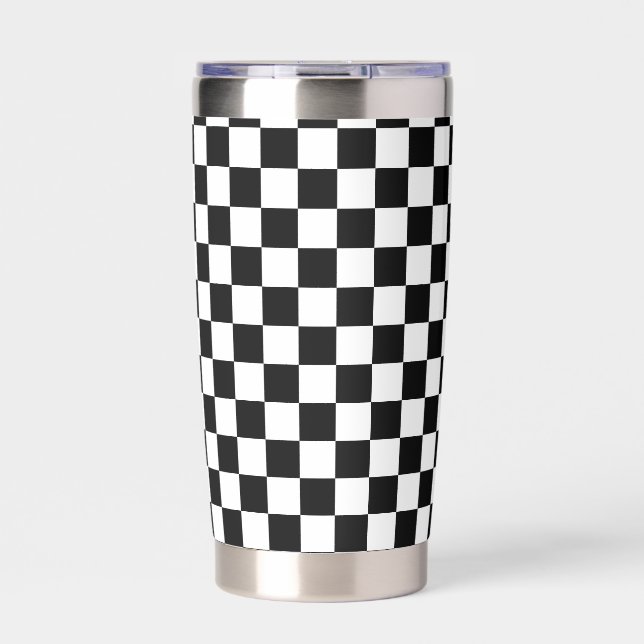black and white - retro checkerboard  insulated tumbler (Front)