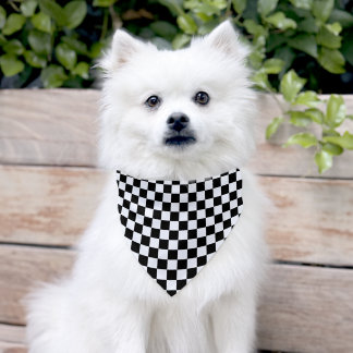 black and  white - retro checkerboard  pet bandana collar