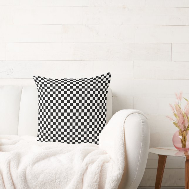 Black and White Retro Checkerboard Throw Pillow (Couch)