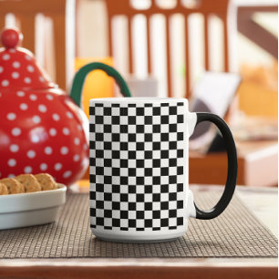 black and white - retro checkerboard Two-Tone coffee mug