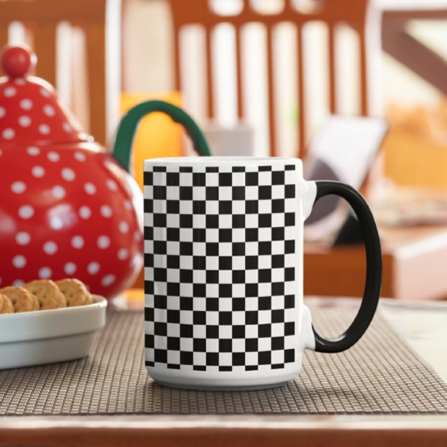 black and white - retro checkerboard Two-Tone coffee mug (Creator Uploaded)