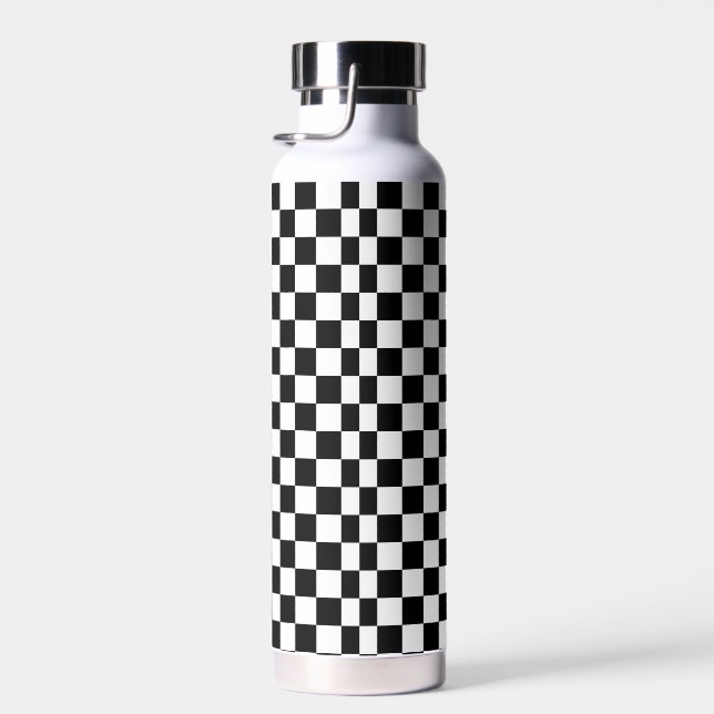 black and white - retro checkerboard  water bottle (Right)