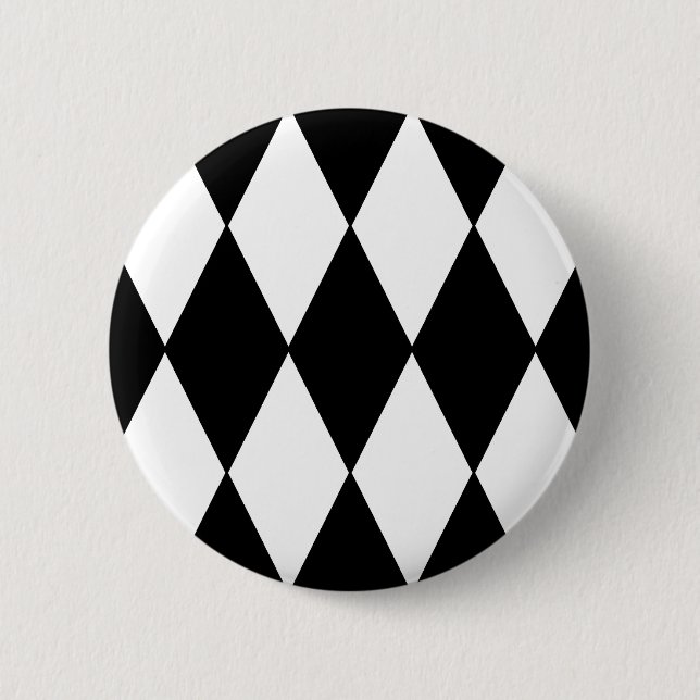 Black and White Retro Checkered Diamond Pattern Button (Front)