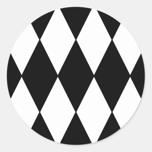 Black and White Retro Checkered Diamond Pattern Classic Round Sticker