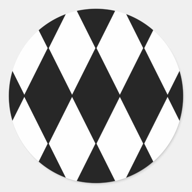 Black and White Retro Checkered Diamond Pattern Classic Round Sticker (Front)