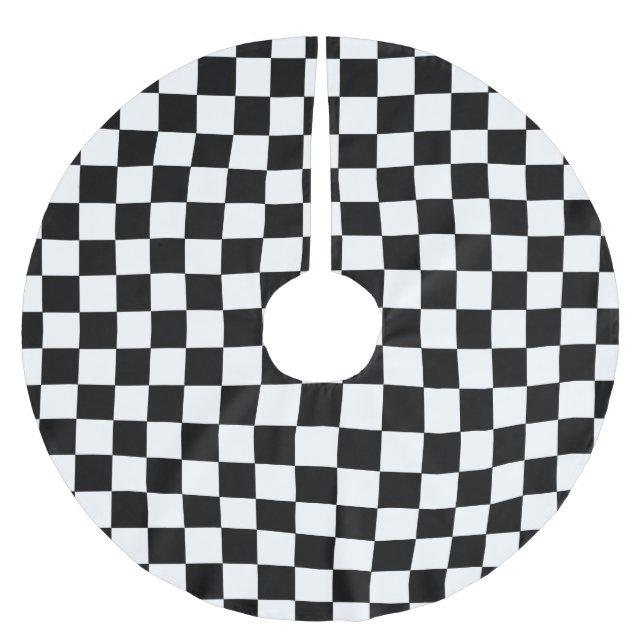 Black And White Retro Checkered Pattern Brushed Polyester Tree Skirt (Front)