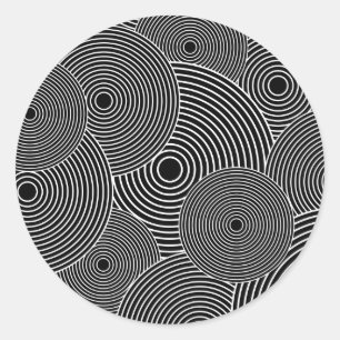 Black and White Retro Circles Pattern Classic Round Sticker