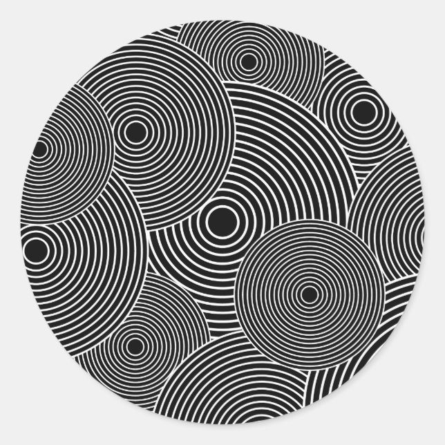 Black and White Retro Circles Pattern Classic Round Sticker (Front)