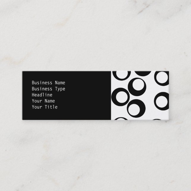 Black and White Retro Circles Pattern. Mini Business Card (Front)