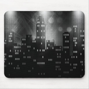Black and white retro city skyline  mouse pad