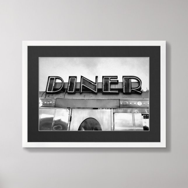 Black And White Retro Diner Photograph Framed Art (Framed Front)