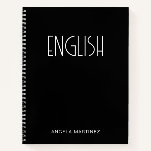 Black and White Retro English Language Study Notebook