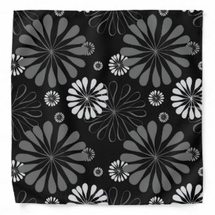 Black and White Retro Floral Bandana