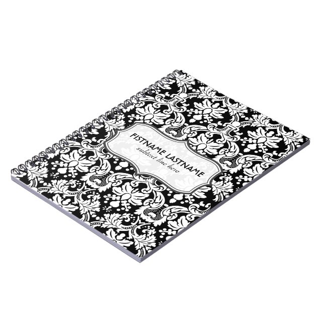 Black And White Retro Floral Damasks Pattern Notebook (Left Side)
