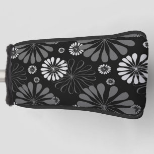 Black and White Retro Floral Golf Head Cover