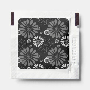 Black and White Retro Floral Hand Sanitizer Packet