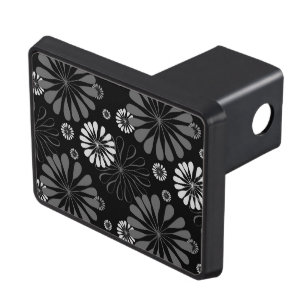 Black and White Retro Floral Hitch Cover