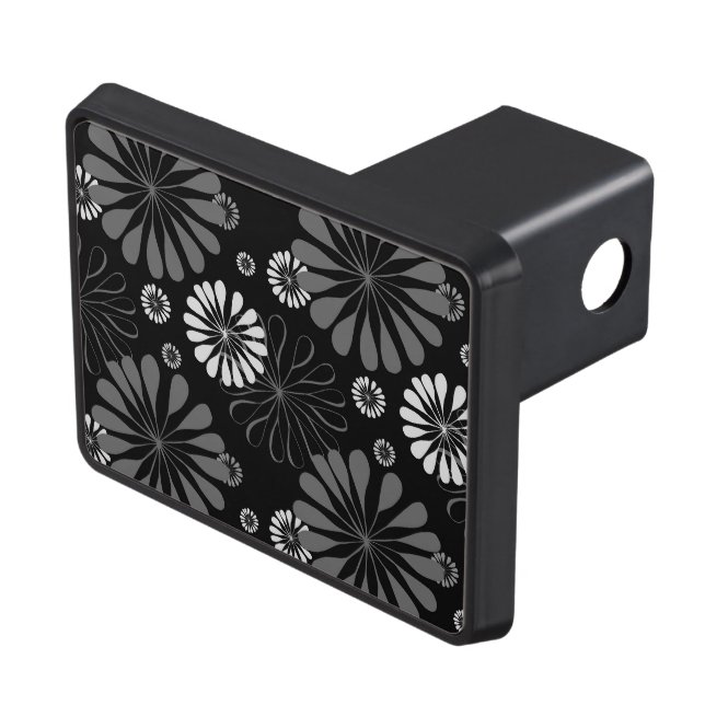 Black and White Retro Floral Hitch Cover (Top Right)