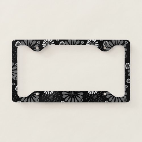 Black and White Retro Floral License Plate Frame